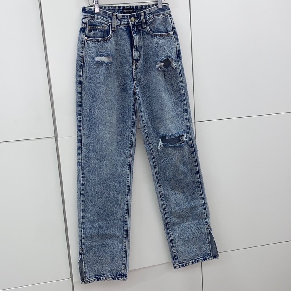 Acid Wash Distressed Straight Jeans